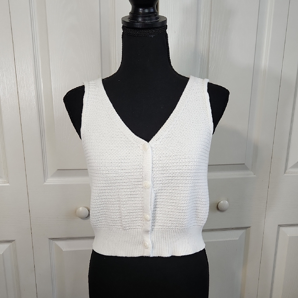 Sincerely Jules White Sweater Vest Size Med Cottagecore Neutral Summer‎ Boho